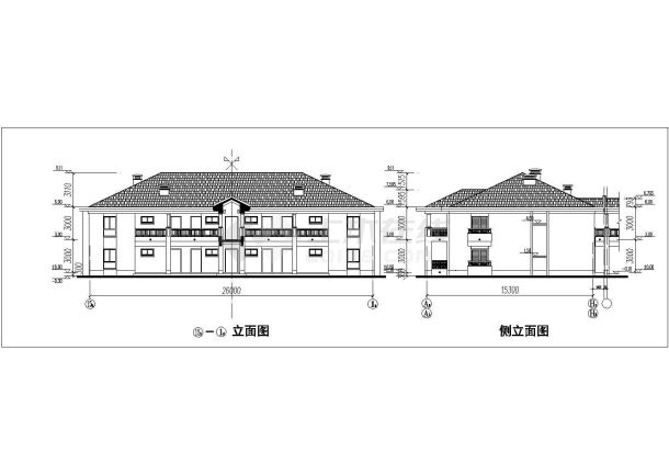 2层砖混结构双拼别墅楼平立面设计CAD图纸（每户280平米）-图二