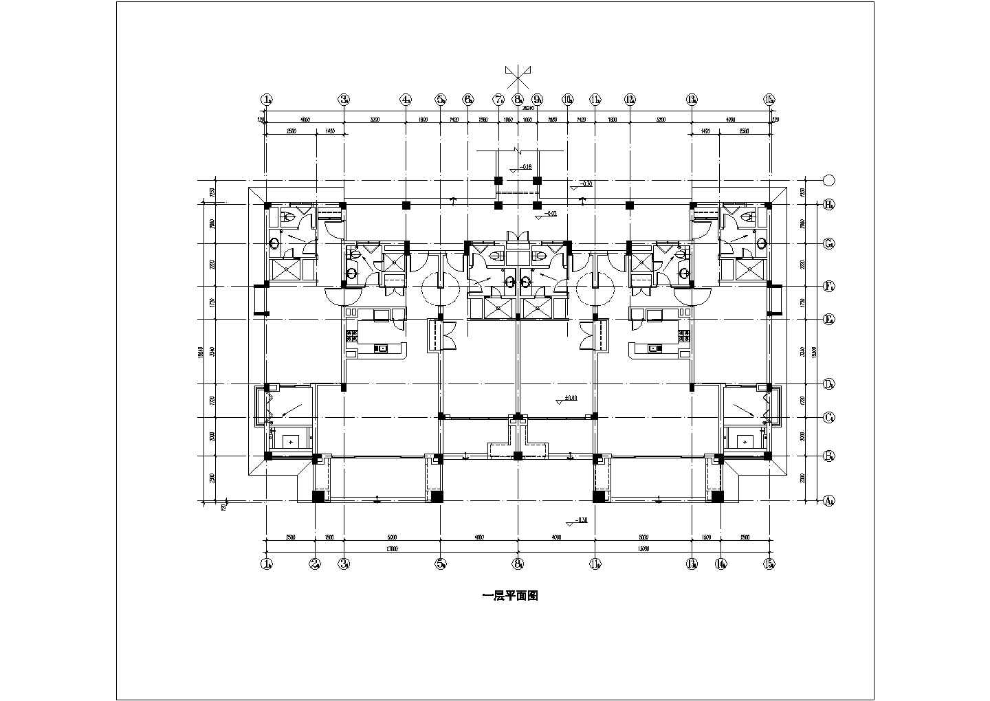 2层砖混结构双拼别墅楼平立面设计CAD图纸（每户280平米）