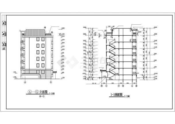 xxx小区3800平米7层砖混结构住宅楼建筑设计CAD图纸（含阁楼和车库层）-图一
