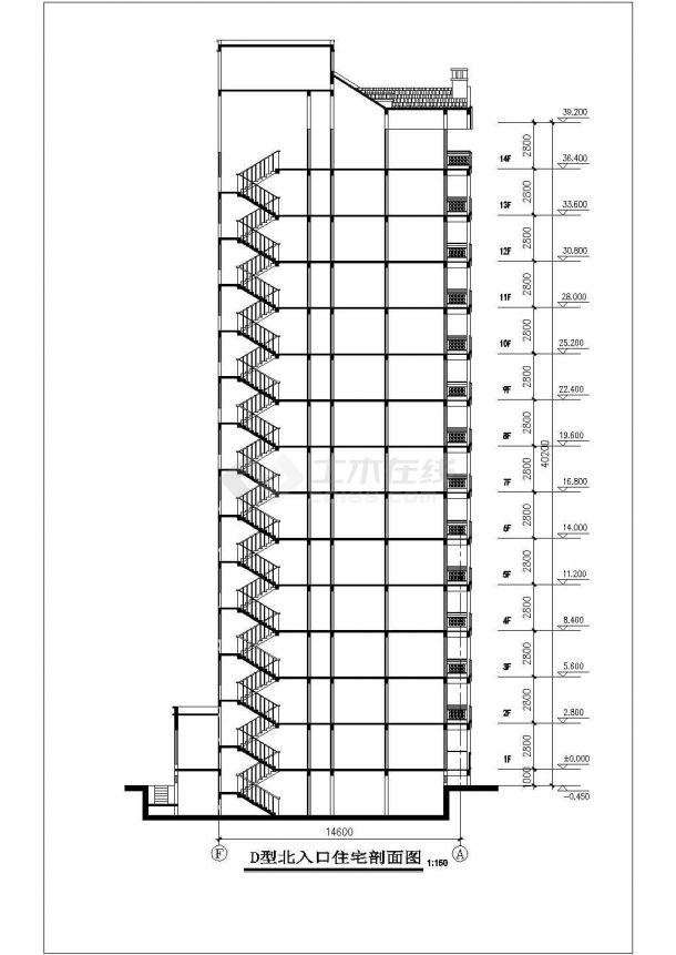 xx小区1.2万平米15层框架结构住宅楼平立剖面设计CAD图纸（含车库层）-图二