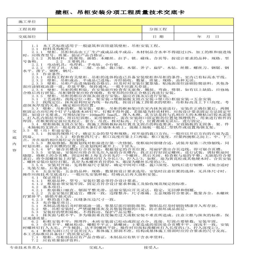 壁柜、吊柜安装分项工程质量技术交底卡1-图一