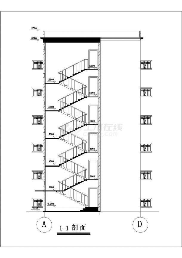 长沙市xx大学3850平米6层框架教师家属楼平立剖面设计CAD图纸-图一