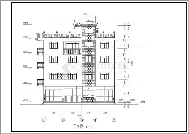 840平米5层框架结构休闲酒店平立剖面设计CAD图纸（底层商店）-图一