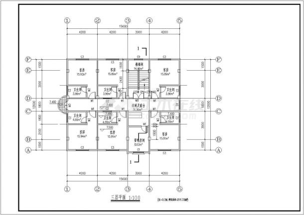 840平米5层框架结构休闲酒店平立剖面设计CAD图纸（底层商店）-图二