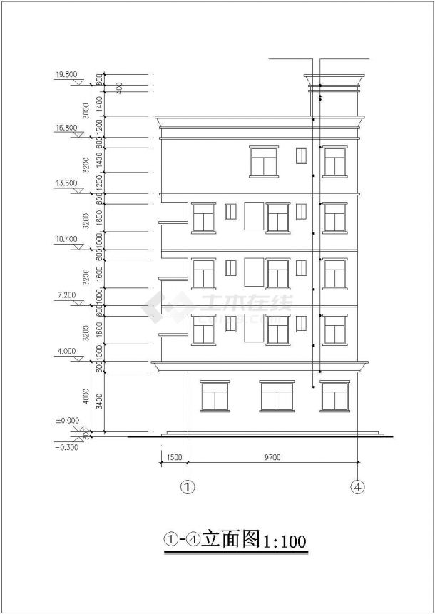 某村镇480平米五层砖混结构私人民居楼建筑设计CAD图纸（含天面层）-图二
