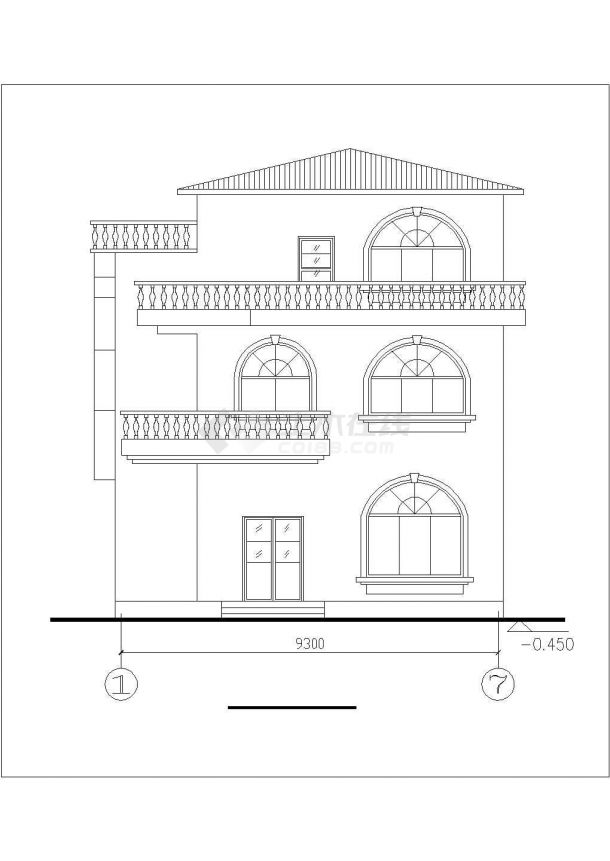 温州市某村镇212平米3层砖混结构单体乡村别墅建筑设计CAD图纸-图二