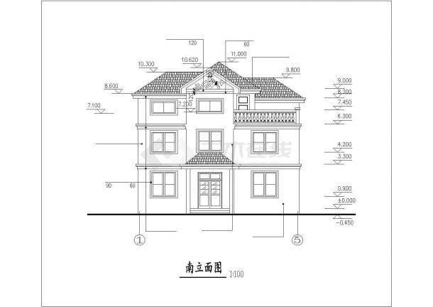 兰州某村镇280平米3层砖混结构单体别墅平立剖面设计CAD图纸-图一