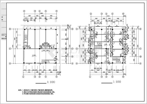 广州某工厂1600平米4层砖混结构宿舍楼建筑设计CAD图纸（底层商用）-图二