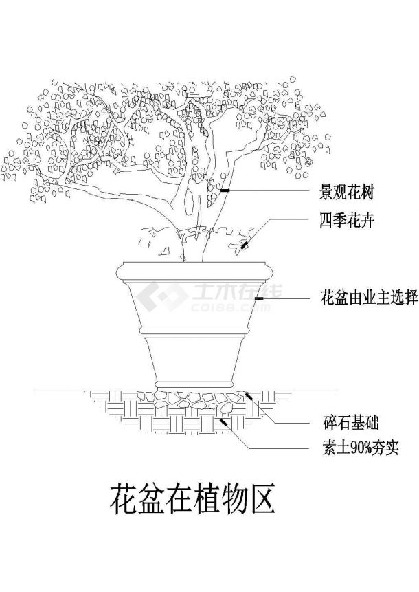 花盆在植物区剖面CAD参考图-图二