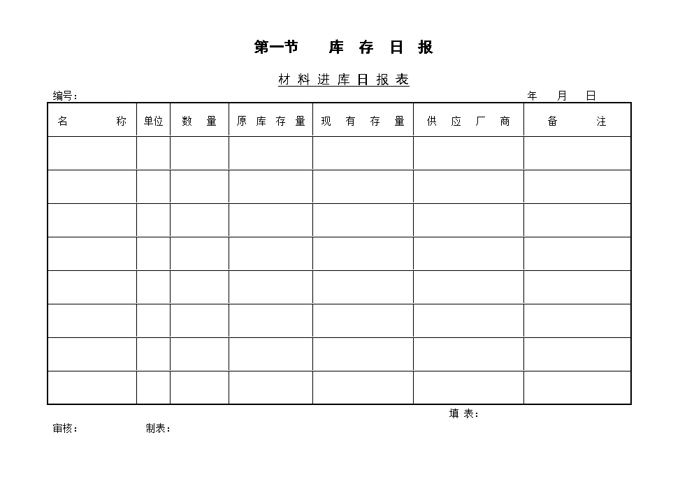 材料进库日报表资料模板