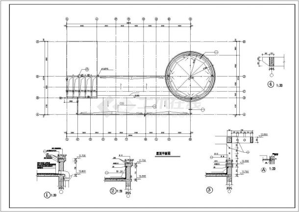 广州xx小区1500平米3层框架结构活动会所建筑CAD设计图纸-图一