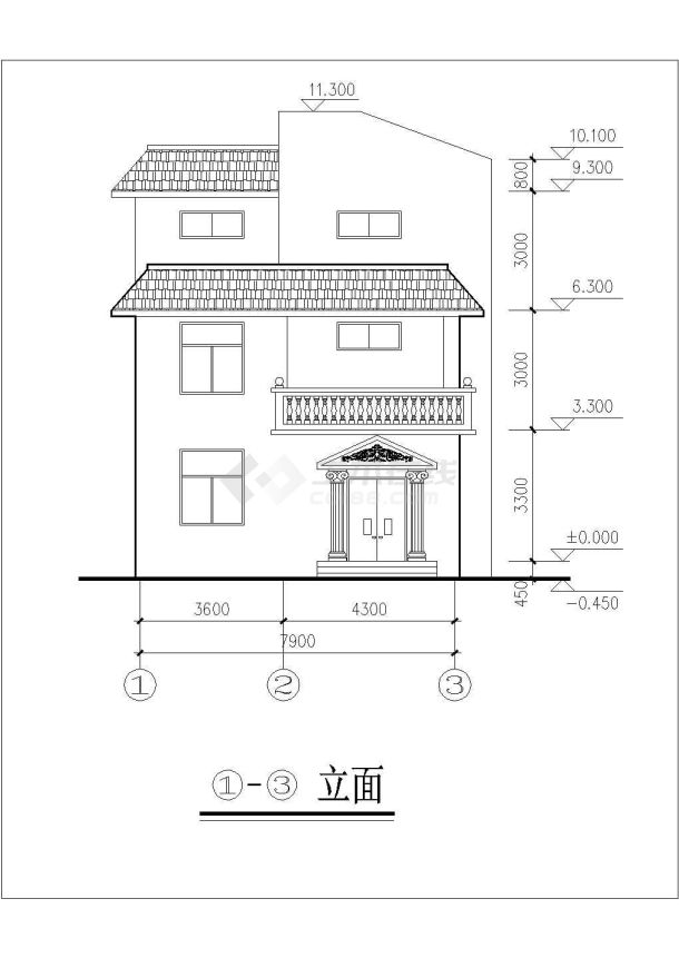 平湖市某村镇345平米3层砖混结构单体别墅平立面设计CAD图纸-图一