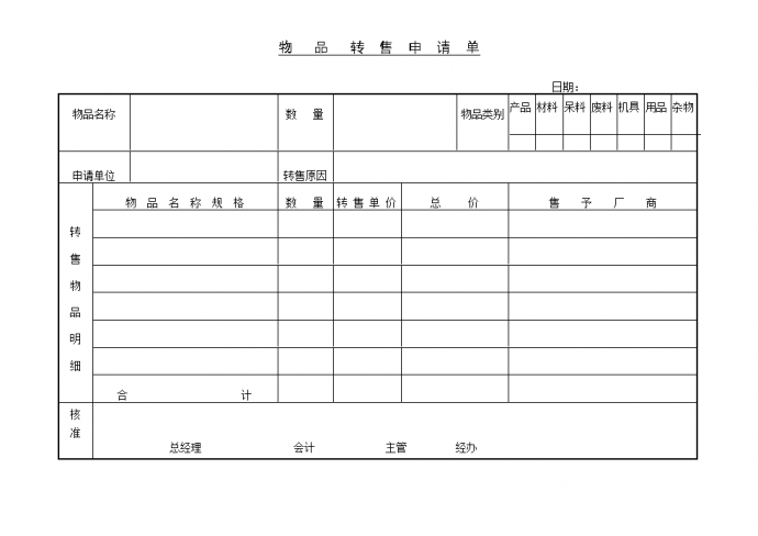 某公司物品转售申请单模板_图1