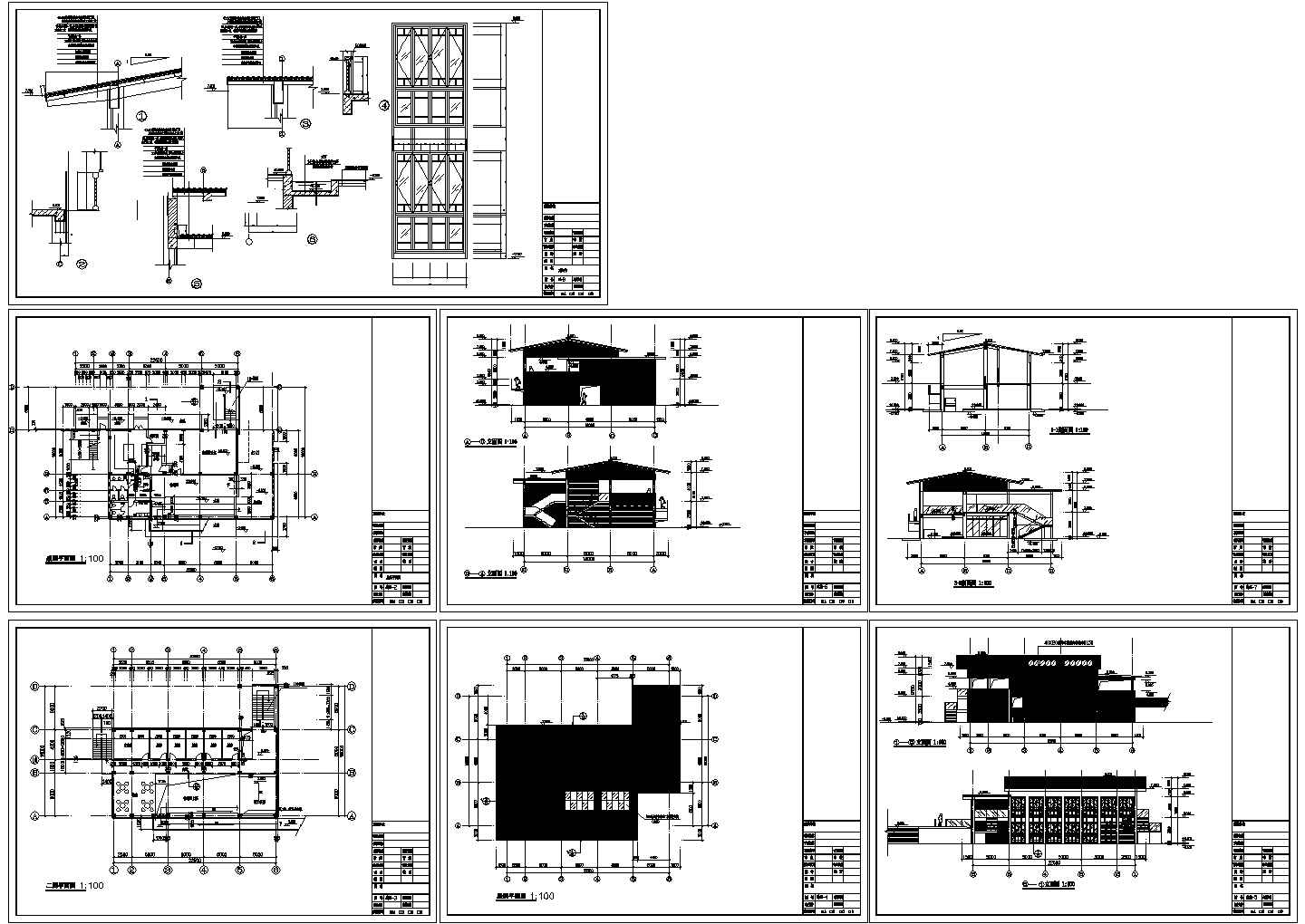 2层木屋茶室建筑设计cad施工图