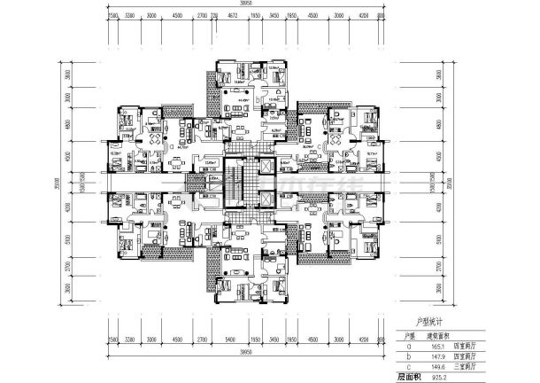某高层住宅二梯六户型平面设计CAD图-图一