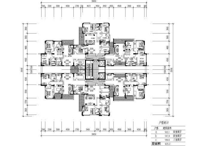 某高层住宅二梯六户型平面设计CAD图_图1