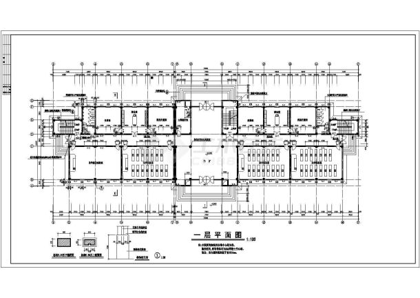 某中学六层框架结构综合实验楼设计cad全套建施图（含施工说明）-图二