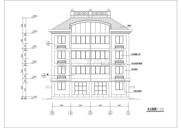 五层砖混结构双拼民居住宅楼平立剖面设计CAD图纸（每户450平米）-图一