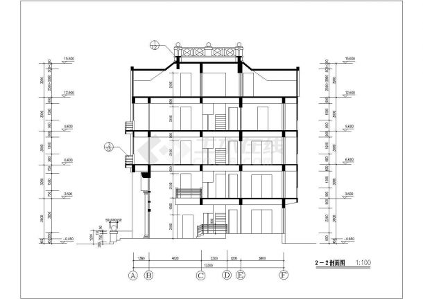 乌鲁木齐某社区4层砖混结构双拼别墅楼建筑设计CAD图纸（每户420平米）-图二