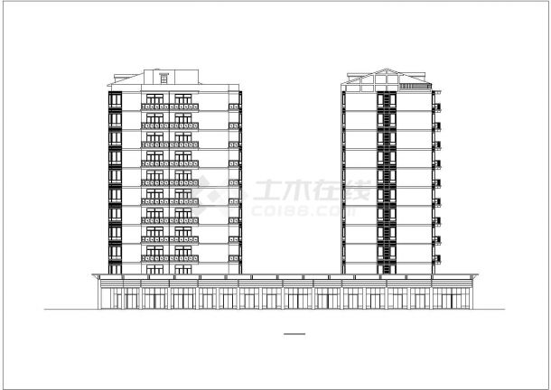 9500平米12层框架结构商住楼平立剖面设计CAD图纸（底层商用）-图一