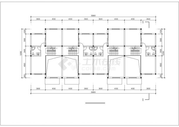 3层砖混结构四拼式别墅楼全套平立剖面设计CAD图纸（含夹层）-图一