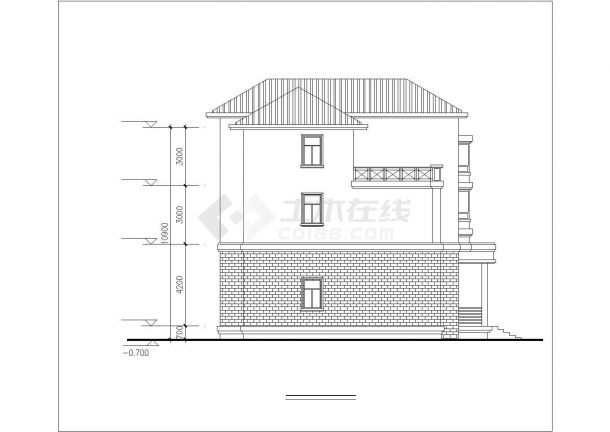 3层砖混结构四拼式别墅楼全套平立剖面设计CAD图纸（含夹层）-图二
