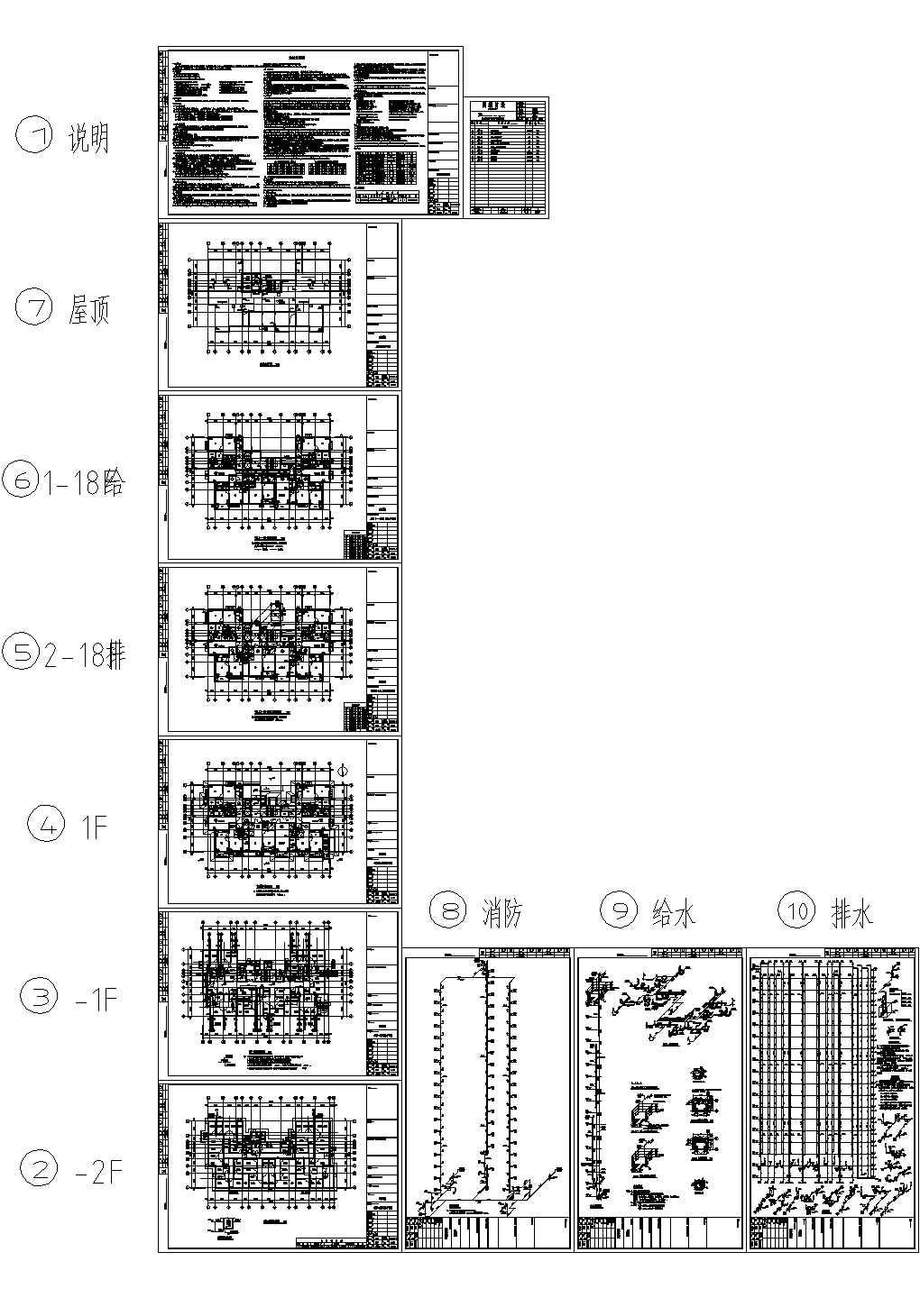 十八层住宅楼给排水设计施工图（CAD，10张图纸）
