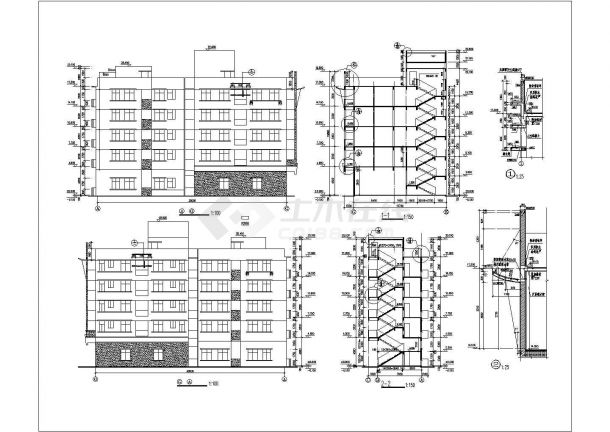深圳xx工厂3500平米五层框架结构宿舍楼建筑设计CAD图纸（底层商用）-图二