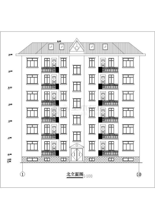 1500平米7层砖混结构住宅楼平立剖面设计CAD图纸（含阁楼/1层2户）-图二