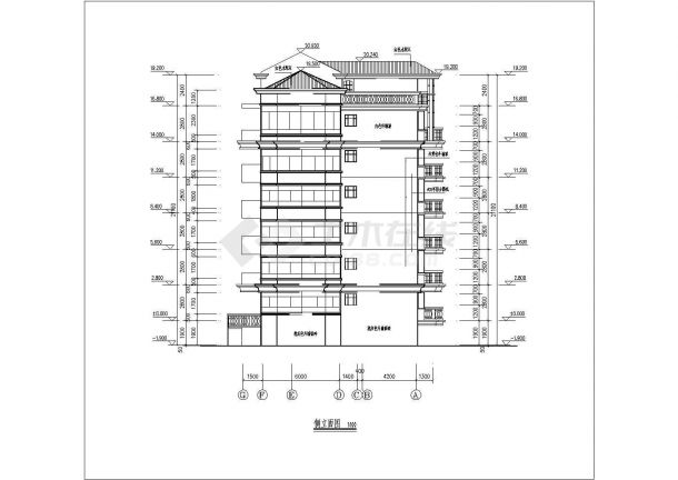 金华市xxx小区4100平米七层框混结构住宅楼平立剖面设计CAD图纸-图二