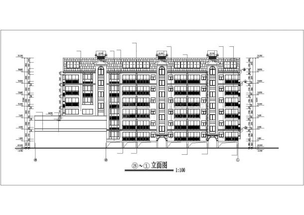 占地1050平米6层框架结构商住楼建筑设计CAD图纸（1-2层商用）-图一