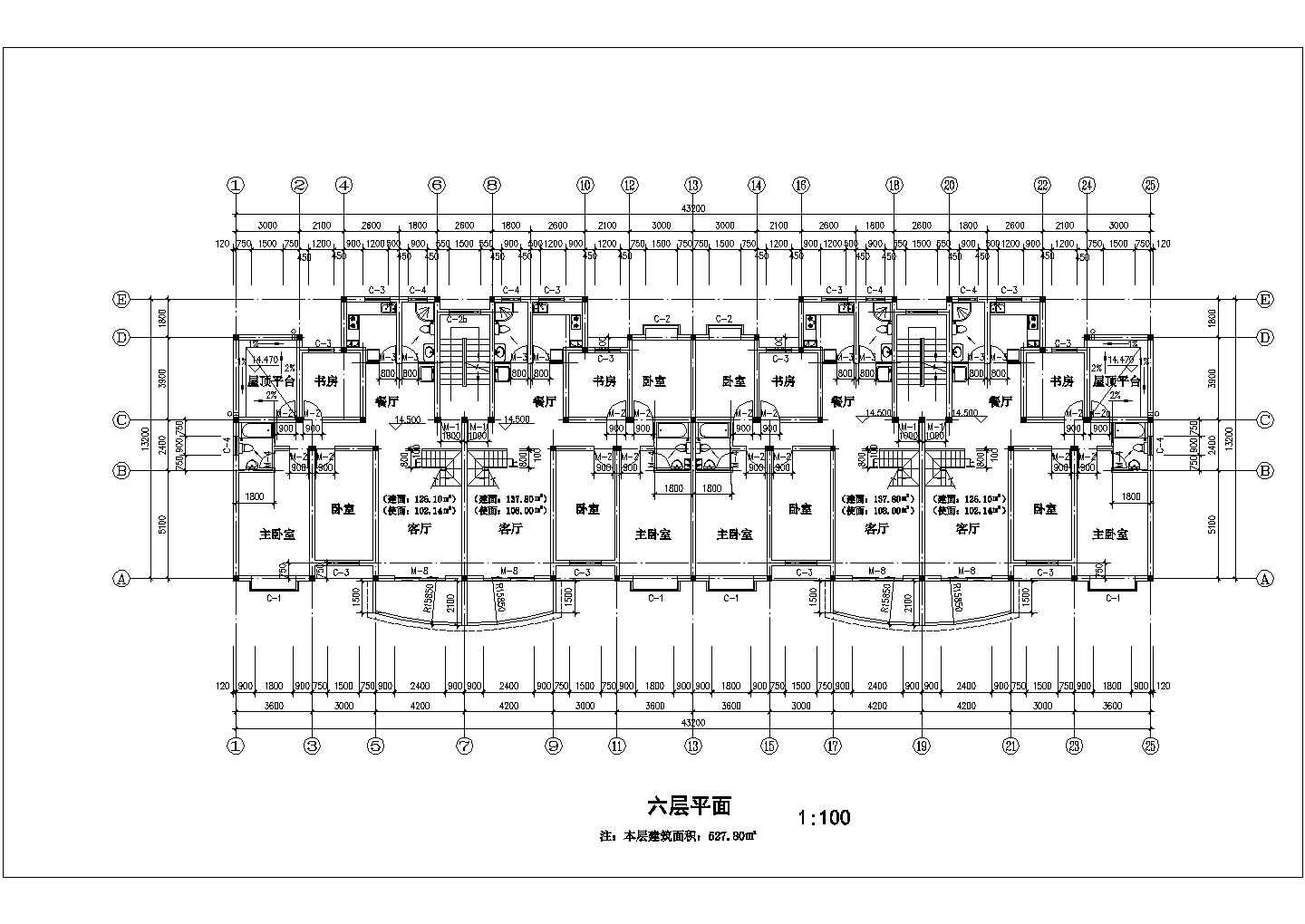 3100平米7层砖混结构住宅楼建筑设计CAD图纸（含阁楼和半地下室）