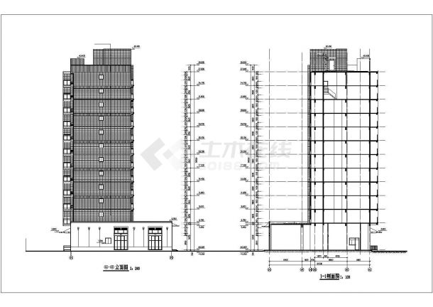 xx小区临街12层框架结构商住楼平立剖面设计CAD图纸（含跃层/底层商铺）-图二