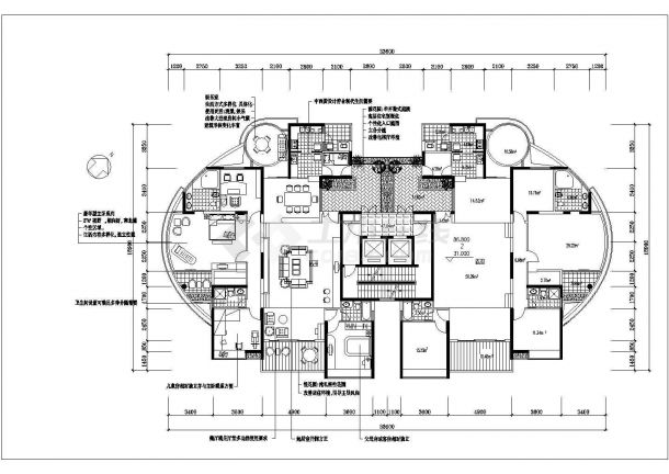 天假紫风林小区住宅每户240平对称户型设计CAD图纸（1梯2户）-图一