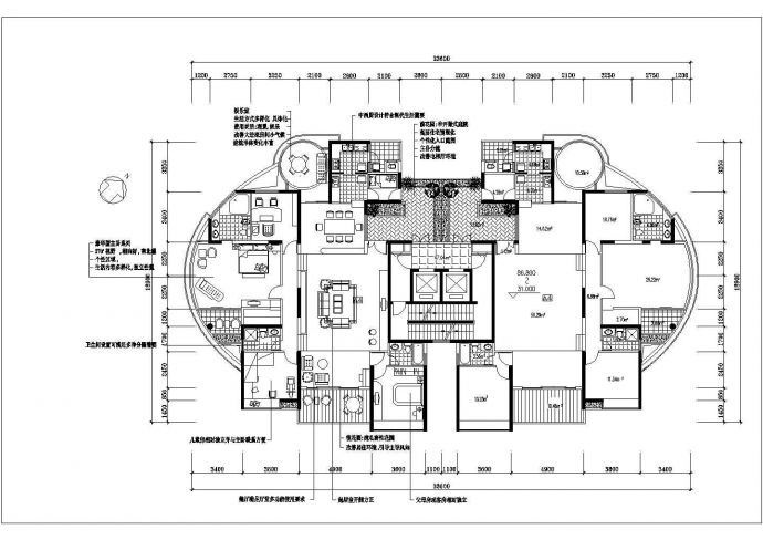 天假紫风林小区住宅每户240平对称户型设计CAD图纸（1梯2户）_图1