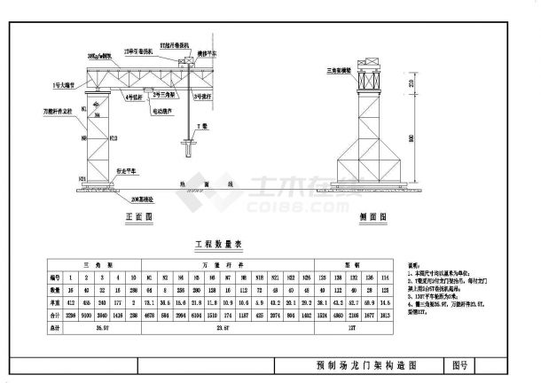 50米T梁预制场龙门架构造图（120T平车轮距为2米）（某甲级院设计）-图一