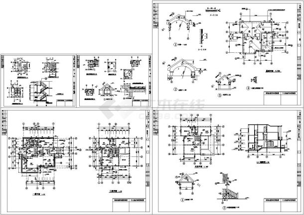 三层独立别墅cad设计施工图(含建筑、结构、给排水、电气）-图二