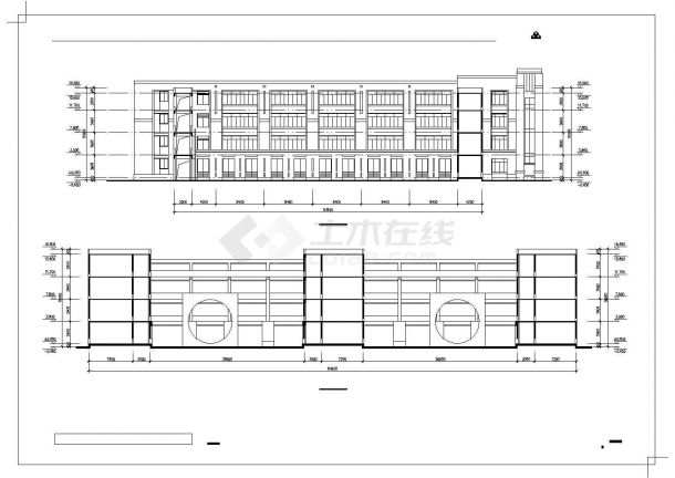 郑州xx中学3900平米4层框架结构教学楼平立剖面设计CAD图纸-图二