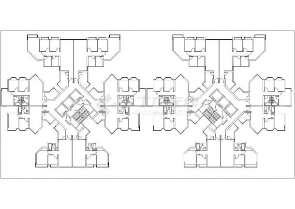 合肥九龙庄园小区住宅楼标准层户型设计CAD图纸（2梯16户）-图一