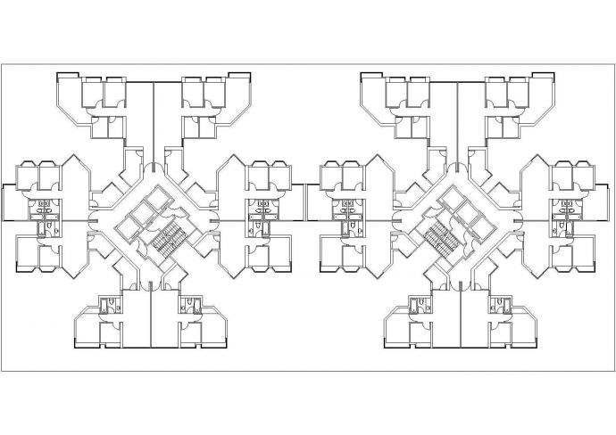 合肥九龙庄园小区住宅楼标准层户型设计CAD图纸（2梯16户）_图1