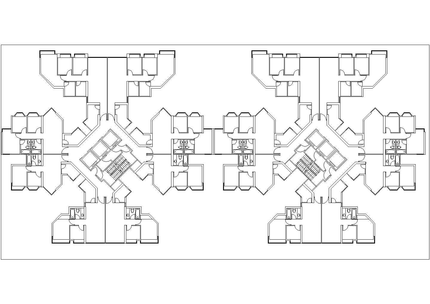 合肥九龙庄园小区住宅楼标准层户型设计CAD图纸（2梯16户）