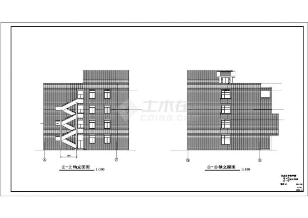 杭州市xx小学3700平米四层框架结构教学楼建筑设计CAD图纸-图一