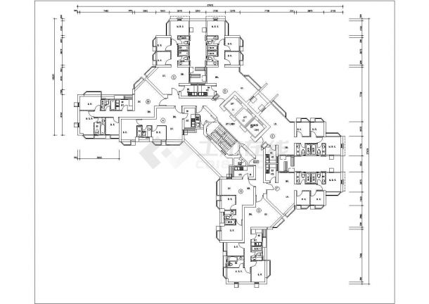 汕头市某小区八字形住宅楼平面户型设计CAD图纸（1梯8户）-图一