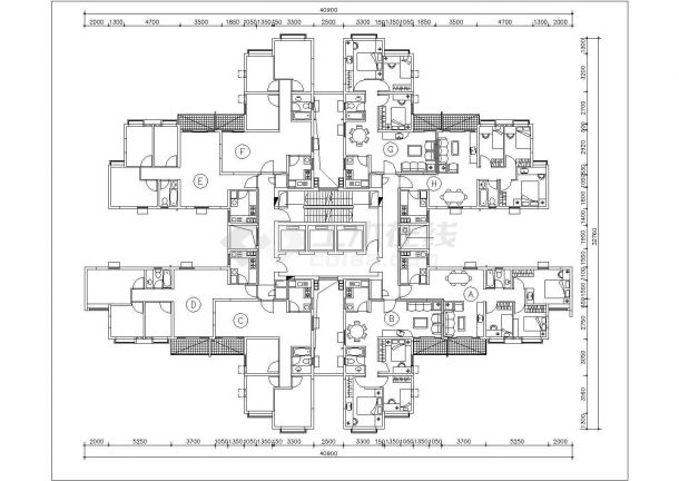 内蒙古满洲里市某安置小区住宅楼平面户设计CAD图纸（1梯8户）-图一