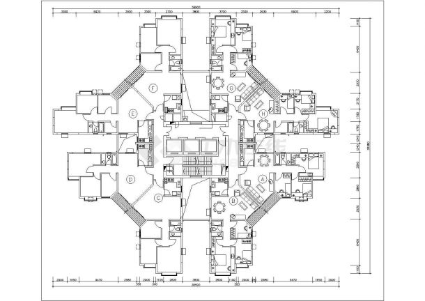 嘉峪关市某小区高层住宅楼平面户型设计CAD图纸（单梯8户）-图一