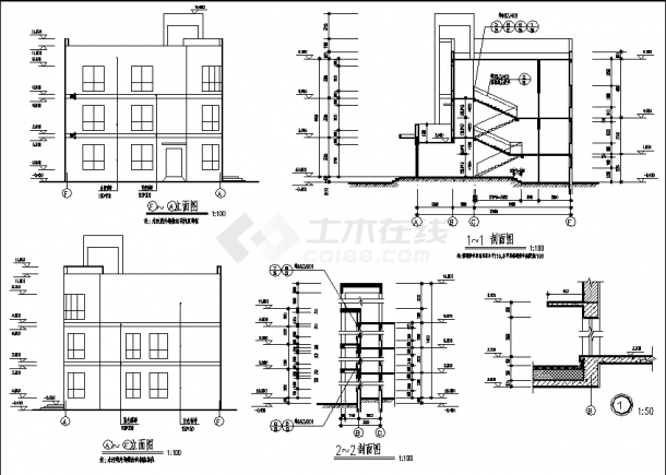 浙江3层幼儿园教学楼建筑设计施工cad图纸-图一
