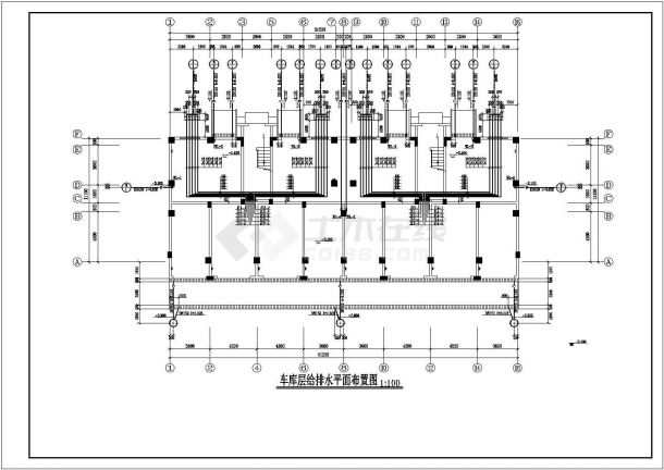 某1车库+5+1阁楼层(1梯2户2单元)住宅楼给排水设计cad全套施工图-图二