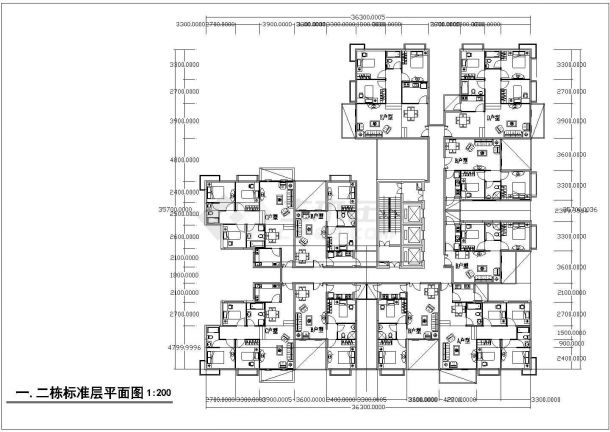 安徽淮北市某小区住宅一梯十户标准层户型设计CAD图纸-图一
