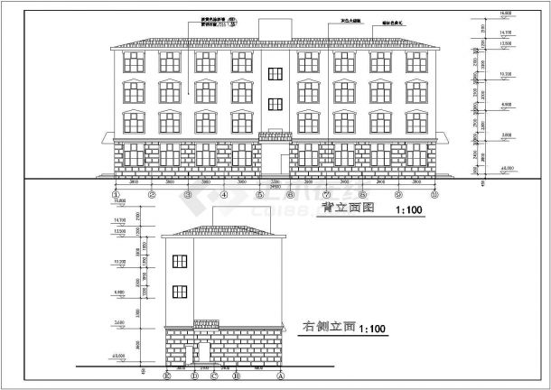 【4层】公寓住宅平面建筑施工设计cad图，共九张-图一