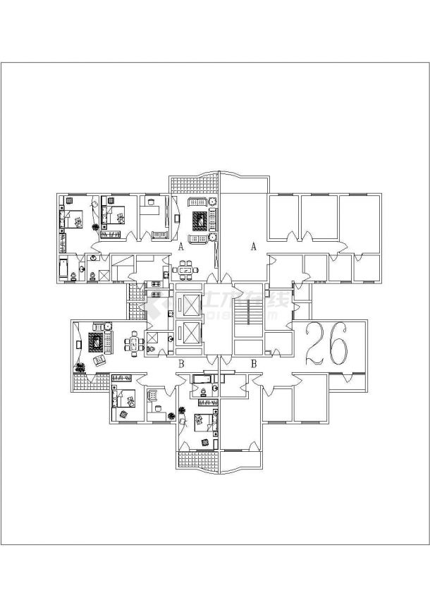 某小区小高层带电梯户型详细方案设计施工CAD图纸-图二